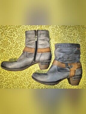 Like New! PIKOLINOS Gray & Brown Leather Ankle Boots with Side Zipper